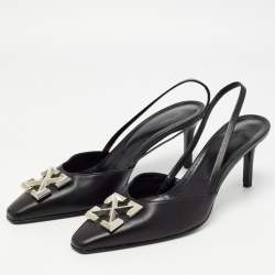 Pre Owned Off-White Black Leather Arrow Slingback Pumps Size 41