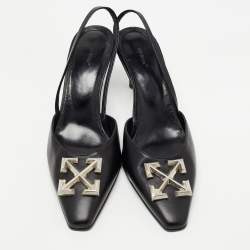Pre Owned Off-White Black Leather Arrow Slingback Pumps Size 41