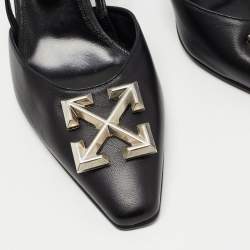 Pre Owned Off-White Black Leather Arrow Slingback Pumps Size 41