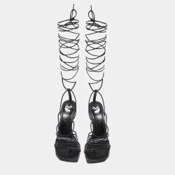 Pre Owned Off-White Black Leather Allen Ankle Wrap Sandals Size 38