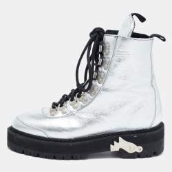 en gang hvorfor ikke sfære Off-White Silver Leather Lace Up Boots Size 36 Off-White | TLC