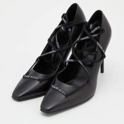 Pre Owned Off-White Black Leather Lace Up Pumps Size 39