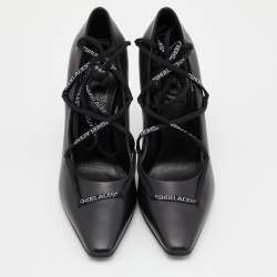 Pre Owned Off-White Black Leather Lace Up Pumps Size 39