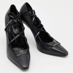 Pre Owned Off-White Black Leather Lace Up Pumps Size 39