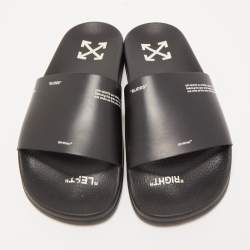 Off-White Black Rubber Corporate Print Flat Slides Size 39