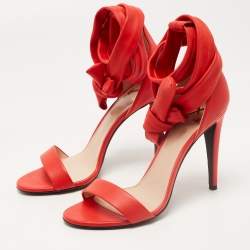 Off-White Red Leather Bow Ankle Tie Sandals Size 39
