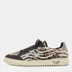 Pre Owned Off-White Black Suede and Calf Hair Low-top Zebra Arrow  Sneakers  Size 40