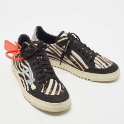 Pre Owned Off-White Black Suede and Calf Hair Low-top Zebra Arrow  Sneakers  Size 40