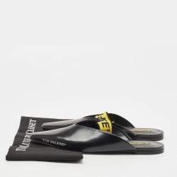 Off-White Black/Yellow Leather and Logo Elastic Flat Mules Size 40