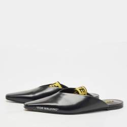 Off-White Black/Yellow Leather and Logo Elastic Flat Mules Size 40