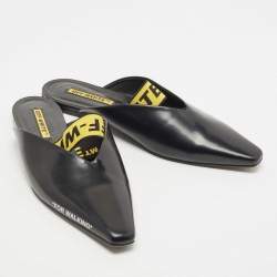 Off-White Black/Yellow Leather and Logo Elastic Flat Mules Size 40