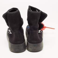 Pre Owned Off-White Black Knit Fabric Moto Wrap Velcro Detailed Sneakers Size 40