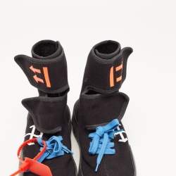 Pre Owned Off-White Black Knit Fabric Moto Wrap Velcro Detailed Sneakers Size 40