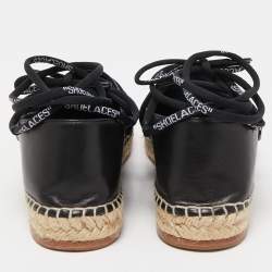 مملوكة مسبقًا Off-White Black Leather Lace Espadrille Flats Size 40