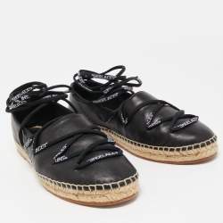 مملوكة مسبقًا Off-White Black Leather Lace Espadrille Flats Size 40