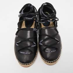 مملوكة مسبقًا Off-White Black Leather Lace Espadrille Flats Size 40