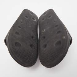 Pre Owned Off-White Black Leather Printed Flat Slides Size 40