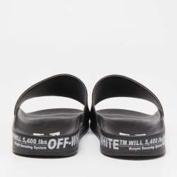 Pre Owned Off-White Black Leather Printed Flat Slides Size 40