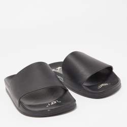 Pre Owned Off-White Black Leather Printed Flat Slides Size 40