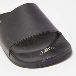 Pre Owned Off-White Black Leather Printed Flat Slides Size 40