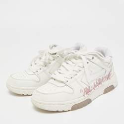 مملوكة مسبقًا Off-White White Leather Logo-Print Lace-Up Sneakers Size 35