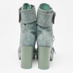 Pre Owned Off-White Light Green Suede Moto Wrap Ankle Booties Size 38