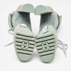 Pre Owned Off-White Light Green Suede Moto Wrap Ankle Booties Size 38