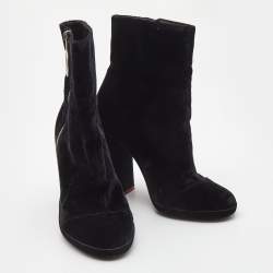 Off-White Black Velvet Block Heel Ankle Boots Size 39