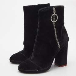 Off-White Black Velvet Block Heel Ankle Boots Size 39