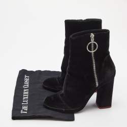 Off-White Black Velvet Block Heel Ankle Boots Size 39