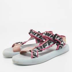 Pre Owned Off-White Multicolor Canvas Preloved Track Logo Slingback Sandals Size  41