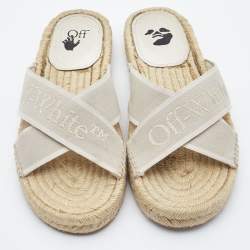 Pre Owned Off-White Grey Canvas Crisscross Espadrille Sandals Size 39