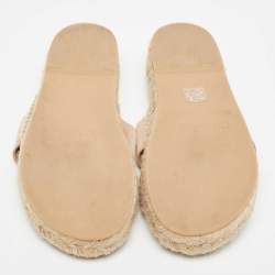 Pre Owned Off-White Beige Logo Embroidered Canvas Flat Espadrille Slides Size 39