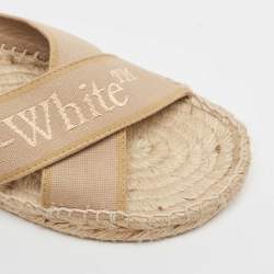 Pre Owned Off-White Beige Logo Embroidered Canvas Flat Espadrille Slides Size 39