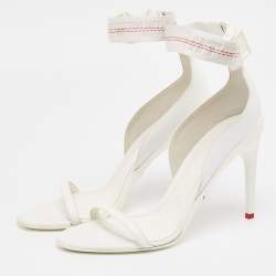 Off-White White Leather and Canvas Ankle Strap Sandals Size 39