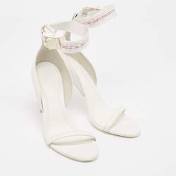 Off-White White Leather and Canvas Ankle Strap Sandals Size 39