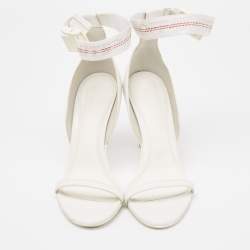 Off-White White Leather and Canvas Ankle Strap Sandals Size 39