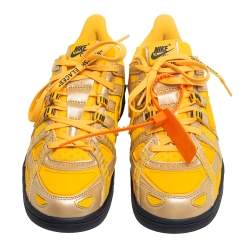 Pre Owned Off-White x Nike Yellow/Metallic Gold Leather And Fabric Dunk University Sneakers Size 39