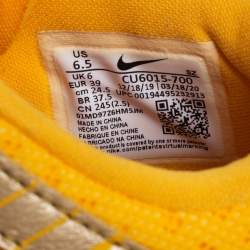 Pre Owned Off-White x Nike Yellow/Metallic Gold Leather And Fabric Dunk University Sneakers Size 39