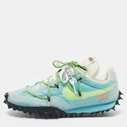 Off-White x Nike Blue Nylon Waffle Racer Vivid Sky Sneakers Size 38.5