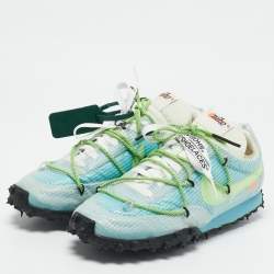 Off-White x Nike Blue Nylon Waffle Racer Vivid Sky Sneakers Size 38.5