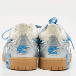 Pre Owned Off-White x Nike Silver/White Leather and Mesh Air Dunk UNC Sneakers Size 39