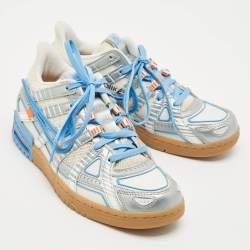 Pre Owned Off-White x Nike Silver/White Leather and Mesh Air Dunk UNC Sneakers Size 39