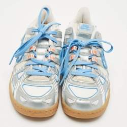 Pre Owned Off-White x Nike Silver/White Leather and Mesh Air Dunk UNC Sneakers Size 39