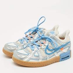 Pre Owned Off-White x Nike Silver/White Leather and Mesh Air Dunk UNC Sneakers Size 39