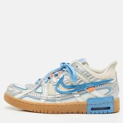 Pre Owned Off-White x Nike Silver/White Leather and Mesh Air Dunk UNC Sneakers Size 39