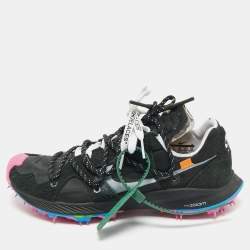 Pre Owned Off-White x Nike Black Nylon and Suede Waffle Racer Lace Up Sneakers Size 40.5