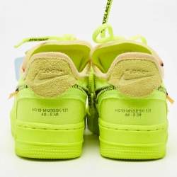 Off-White x Nike Green Mesh and Suede Force 1 Low White Volt Sneakers Size 36