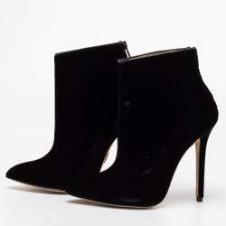 Olcay Gulsen Black Velvet Pointed Toe Ankle Boots Size 37