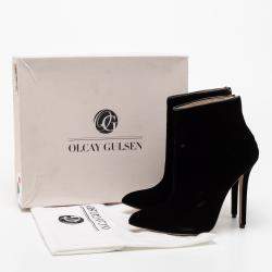 Olcay Gulsen Black Velvet Pointed Toe Ankle Boots Size 37